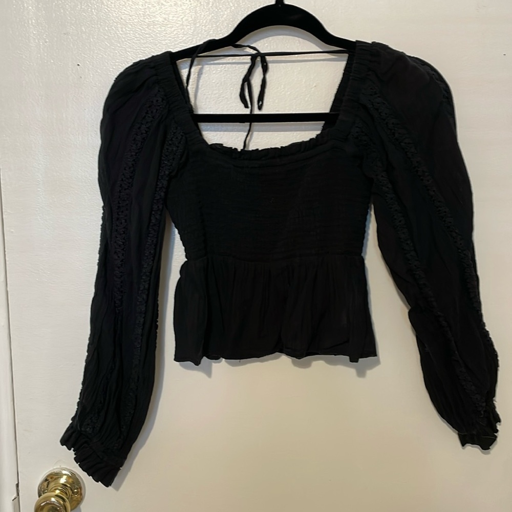 American Eagle Black Long Sleeve Corset Shirt